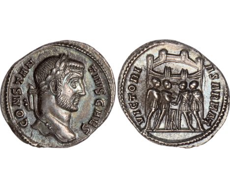 Ancient Coins, Roman Empire, Constantius I (AD 305-306), argenteus, CONSTANTIVS CAES, laur. head. r., rev., VICTORIA SARMAT, 