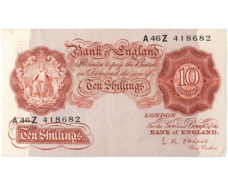 British Banknotes, Bank of England, L. K. O’Brien, ten shillings (9); one pound (50, some consecutive), 1955-60; five pounds 