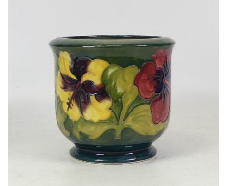 Moorcroft Hibiscus Design On Green Ground Planter. Height:12cm 
