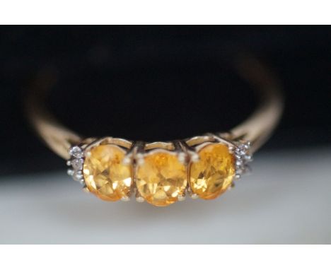 10ct Gold Ring with Citrine &amp; Diamonds Boxed