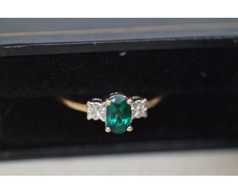 9ct Gold Ring with Emeralds &amp; Diamonds Boxed