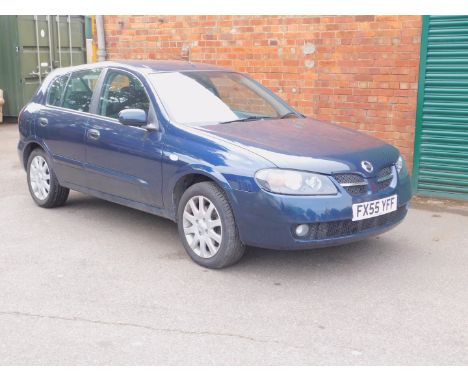 A Nissan Almera SE, FX55 YFF, petrol, five door hatchback, 1497cc, blue, circa 15891 recorded miles, first registered 23/09/2