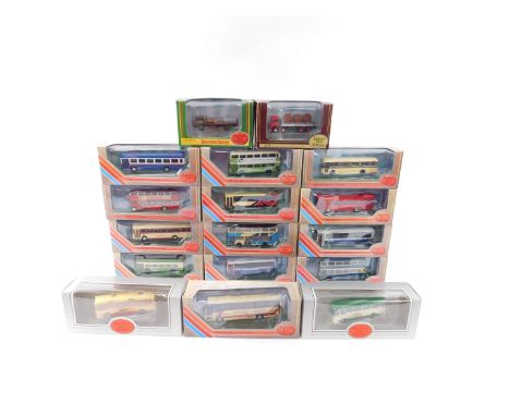 Gilbow die cast models of buses and coaches, Exclusive First Editions, scale 1:76, and two vintage trucks, all boxed. (17)