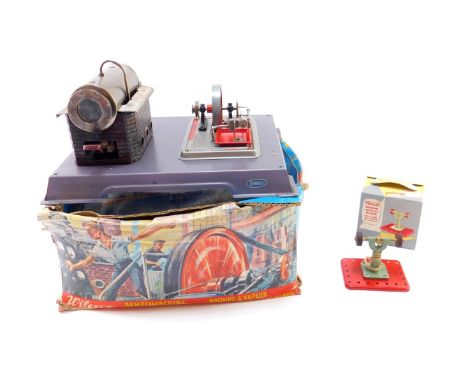 A Wilesco steam engine, boxed, together with a Mamod miniature grinding machine, boxed. (2)