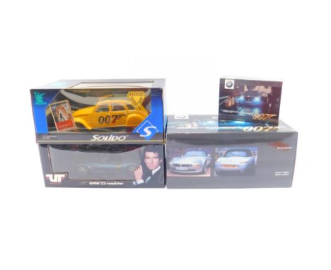 A Solido Prestige die cast model of a James Bond 2CV, 8051, UT models BMW Z3 roadster, and two die cast models of 007 World I
