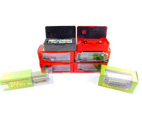 Britbus die cast models, limited edition, 1:76, including a South Down Guy Arab Mk IV Double Decker Bus., and four Corgi Clas