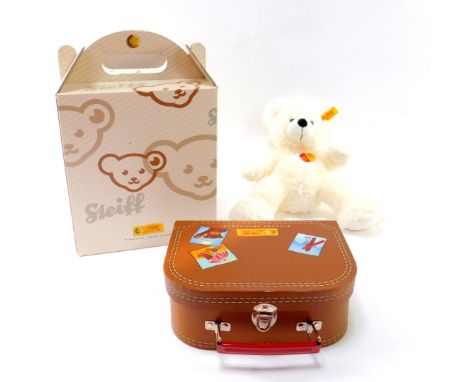 A Steiff White Teddy Bear with suitcase, 111464, boxed, 29cm H.