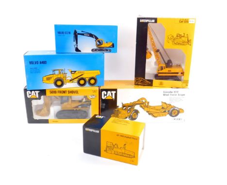 ERTL CAT die cast vehicles, comprising a Caterpillar 631E wheel tractor scraper, 2430., 5080 front shovel, 2676., digging cra