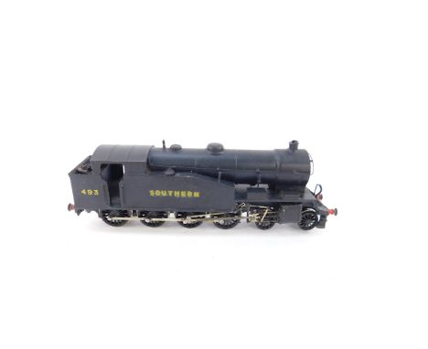A kit built 00 gauge engine, Southern Railways black livery, 4-8-0, 493.