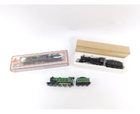 A Bachmann 00 gauge model locomotive, NE black livery, 4-6-0, together with a Hornby 00 gauge locomotive, LNER green livery, 