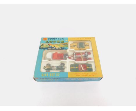 A Corgi die cast Lotus Racing Team, Gift Set 37, boxed, comprising a Lotus Climax Racing Car, Lotus Elan Coupe, Lotus Elan S.