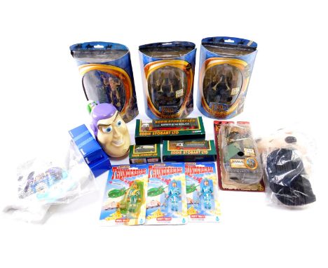 Corgi die cast Eddie Stobart vehicles, Weetabix models, Thunderbirds figures, Lord of The Rings figures, Toy Story mug, etc. 