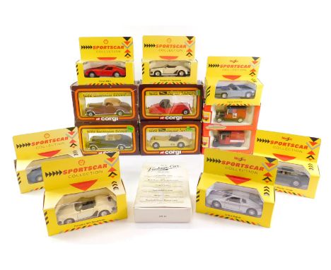 Four Corgi die cast Cars Of The 50's, comprising 1956 Mercedes 300 SC, blue, another in red, 1952 Jaguar XK120 and a 1953 Jag