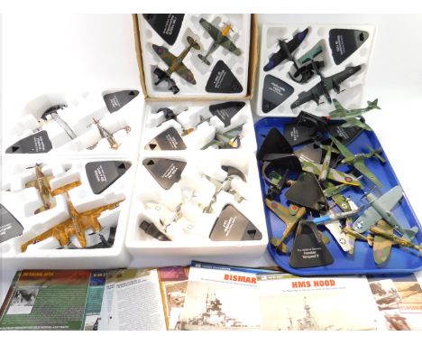 Atlas Editions scale models of WWII fighter planes, with named stands, and leaflets, some boxed. (qty)