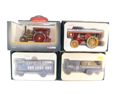 Three Corgi Vintage Glory of Steam Premium Edition die cast models, comprising a Sentinel drop side wagon - Express Dairy., F