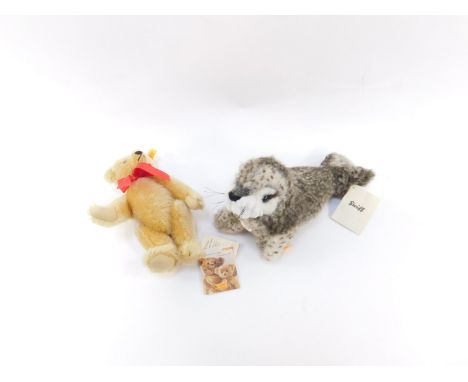 A Steiff Minky sea lion, 063046, together with a classic 1909 Teddy Bear, 000355. (2)