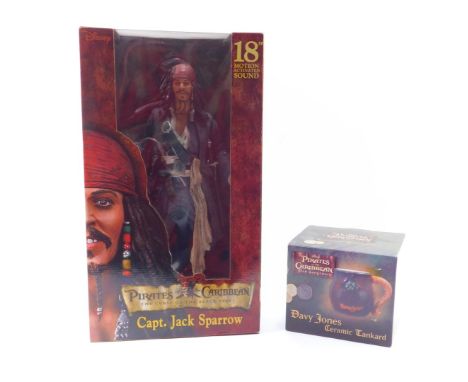 A Disney Pirates Of The Caribbean figure of Captain Jack Sparrow, The Curse of the Black Pearl, 18in H, with motion activated