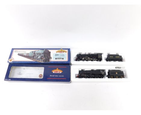 A Bachmann 00 gauge Standard Class locomotive Camelot, BR black livery, 4-6-0, 73082, together with a Patriot Class locomotiv