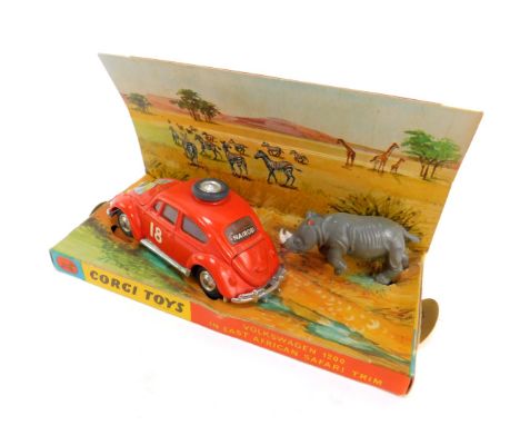 A Corgi die cast Volkswagen 1200, in East African Safari trim, with Rhinoceros, 256, boxed.