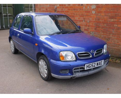 A Nissan Micra Tempest, HG52 WAE, petrol, three door hatchback, 998cc, blue, circa 32,353 recorded miles, first registered 28