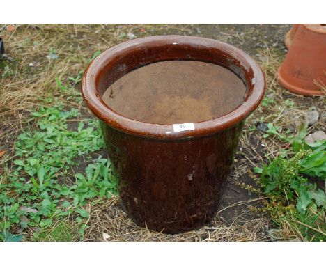 Large brown glazed garden planter, a/f.