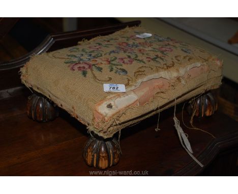 Tapestry topped foot stool for repair.