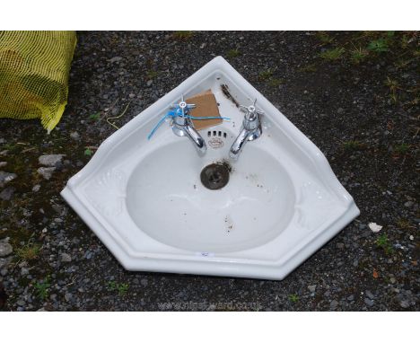 John Bolding corner hand basin with taps, 17" x 17"