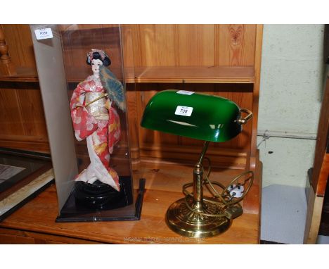 Bankers lamp and a figure of a Geisha girl