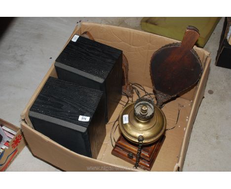 Pair of technics speakers 80HM, 2 x pairs of bellows and converted brass oil lamp