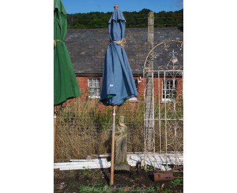 Blue wooden framed garden parasol