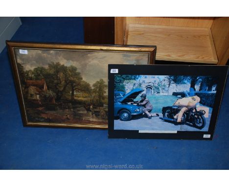 Glazed print of The Haywain and vintage AA poster.