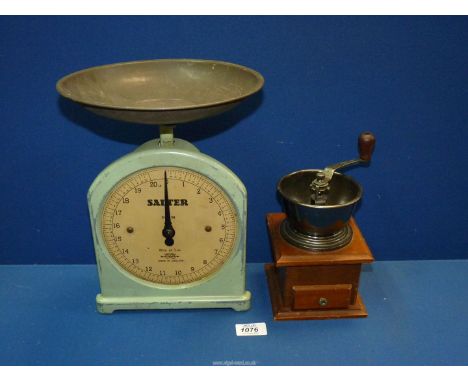 A Salters kitchen Scales and coffee grinder.