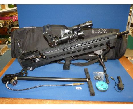 A Kral Arms Puncher Armour .22 Air Rifle - PCP pre-charged bull pump air rifle silencer, two 12 shot magazines, Stirrup Pump,
