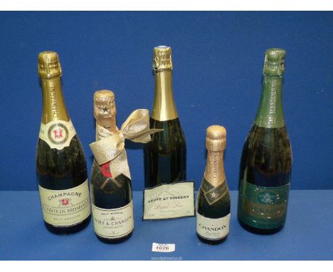 Five various bottles of Champagne and Sparkling wine including R. Renaudin Grande Reserve, 375ml bottle of Moet Chandon and 1