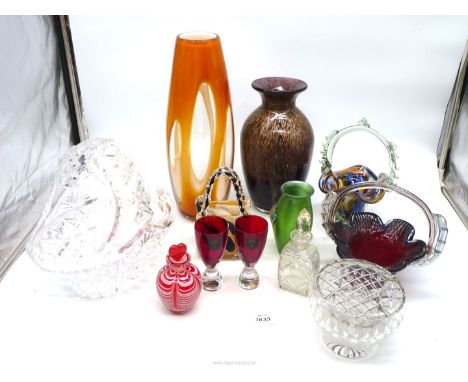 A quantity of glass including Royal Brierley Rose bowl, pair of Ruby Royal Doulton vases, glass baskets etc.