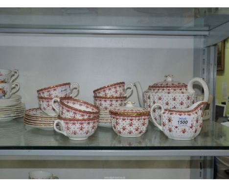 A Spode "fleur-de-lys", red, six place setting Teaset including teapot.