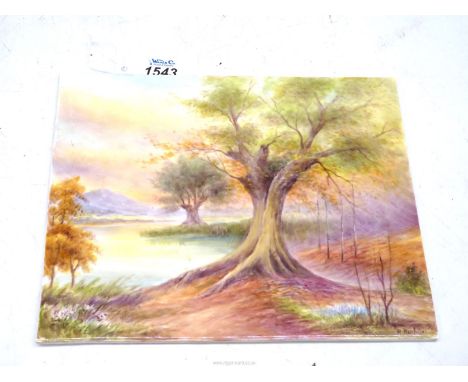 A porcelain Plaque painted with a view of Spetchly Wood, signed R. Rushton, Royal Worcester mark for 1916 but added later, 7 
