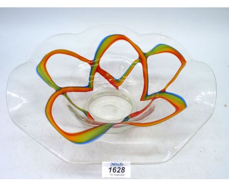 A large art glass Bowl with multi-coloured swirl, 14 1/4".
