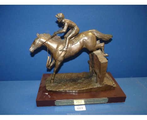 A composite model of a Horse and Jockey on a plinth, labelled "Celebrating 40 years of hire/shows 1973-2013'', 13'' wide x 7'