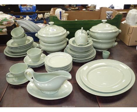 A quantity of Spode "Flemish green" tea and dinner ware to include: four lidded tureens, gravy boat and saucer, six cups and 