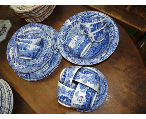 A quantity of Spode Italian pattern tableware to include; four dinner plates, eight tea cups, five saucers, milk jug, etc.