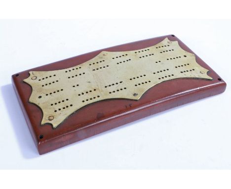 19th Century brass cribbage board, 27cm long&nbsp;