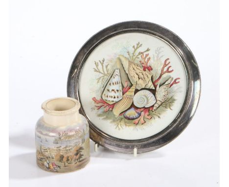 Prattware, to include a silver plate mounted teapot stand with shell decoration and beaded border, on three acanthus leaf and