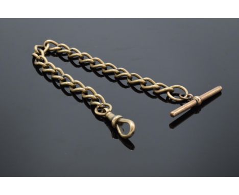 9ct gold watch chain with T-bar. 19.0 grams. 21.5cm long. 