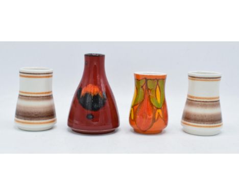 A collection of Poole Pottery miniature vases to include Aegean examples: a bottle vase and three similar shaped pieces (4). 