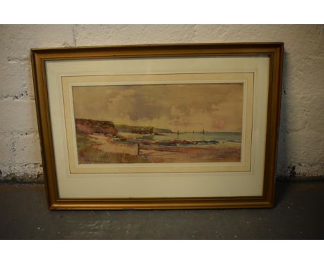 A framed watercolour of a coastal scene signed D R Sellors. 49 x 35cm inc frame. 