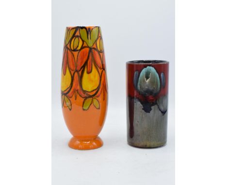 A Poole Pottery pillar vase in the Infusion design together with a Delphis vase by Andrea Fontana (2). In good condition with