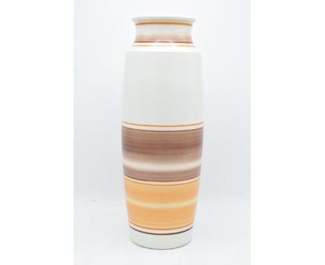 A large Poole Pottery cylindrical vase with graduating colours. 40cm tall. '85' and 'AW' to the base. In good condition with 