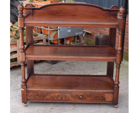Victorian 3-tier mahogany dumb waiter / buffet stand on wheels. 122 x 54 x 128cm tall. In good functional condition with some