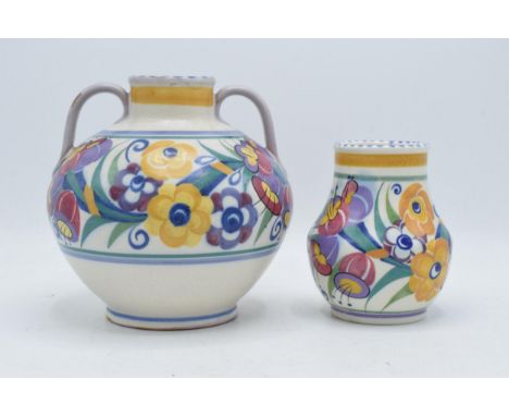 A Carter Stabler Adams Poole Pottery double-handled vase together with a Poole vase shape 112 in the floral 'ED' design (2). 